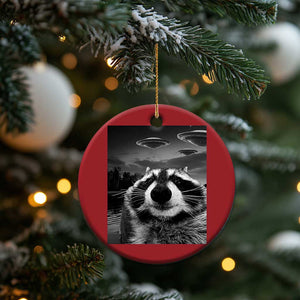 Funny Graphic Racoon Selfie with UFOs Weird Christmas Ornament TS10 Print Your Wear