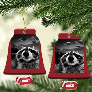 Funny Graphic Racoon Selfie with UFOs Weird Christmas Ornament TS10 Bell Flake Red Print Your Wear