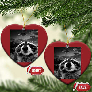 Funny Graphic Racoon Selfie with UFOs Weird Christmas Ornament TS10 Heart Red Print Your Wear