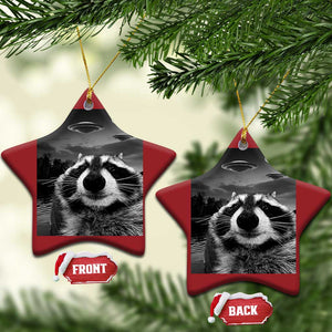 Funny Graphic Racoon Selfie with UFOs Weird Christmas Ornament TS10 Star Red Print Your Wear