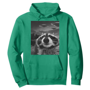 Funny Graphic Racoon Selfie with UFOs Weird Hoodie TS10 Irish Green Print Your Wear