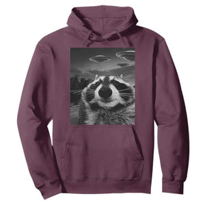 Funny Graphic Racoon Selfie with UFOs Weird Hoodie TS10 Maroon Print Your Wear