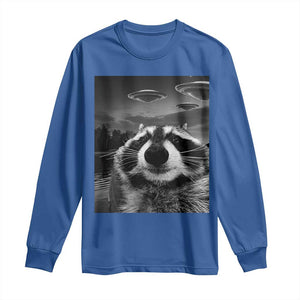 Funny Graphic Racoon Selfie with UFOs Weird Long Sleeve Shirt TS10 Royal Blue Print Your Wear