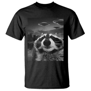 Funny Graphic Racoon Selfie with UFOs Weird T Shirt TS10 Black Print Your Wear