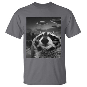 Funny Graphic Racoon Selfie with UFOs Weird T Shirt TS10 Charcoal Print Your Wear