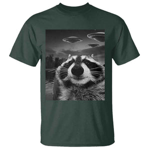 Funny Graphic Racoon Selfie with UFOs Weird T Shirt TS10 Dark Forest Green Print Your Wear