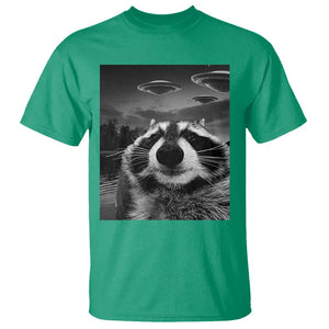 Funny Graphic Racoon Selfie with UFOs Weird T Shirt TS10 Irish Green Print Your Wear