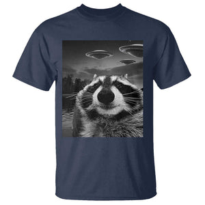 Funny Graphic Racoon Selfie with UFOs Weird T Shirt TS10 Navy Print Your Wear