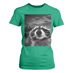 Funny Graphic Racoon Selfie with UFOs Weird T Shirt For Women TS10 Irish Green Print Your Wear