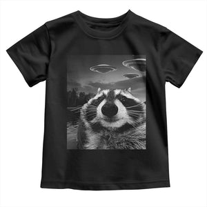 Funny Graphic Racoon Selfie with UFOs Weird Toddler T Shirt TS10 Black Print Your Wear