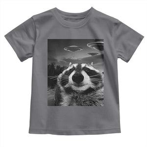 Funny Graphic Racoon Selfie with UFOs Weird Toddler T Shirt TS10 Charcoal Print Your Wear