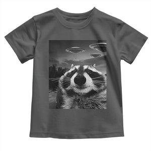 Funny Graphic Racoon Selfie with UFOs Weird Toddler T Shirt TS10 Dark Heather Print Your Wear