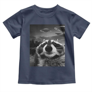 Funny Graphic Racoon Selfie with UFOs Weird Toddler T Shirt TS10 Navy Print Your Wear