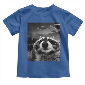 Funny Graphic Racoon Selfie with UFOs Weird Toddler T Shirt TS10 Royal Blue Print Your Wear