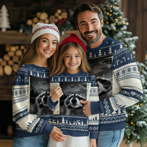 Funny Graphic Racoon Selfie with UFOs Weird Ugly Christmas Sweater TS10 Navy Print Your Wear