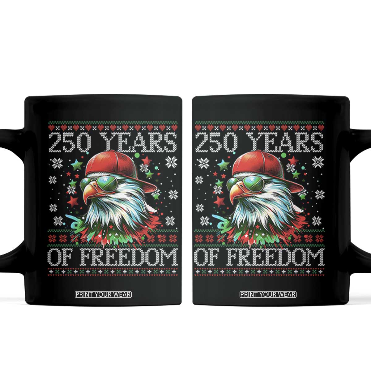 250 Years Of Freedom Christmas Coffee Mug 250th Anniversary USA Eagle Ugly Xmas TS10 Black Print Your Wear