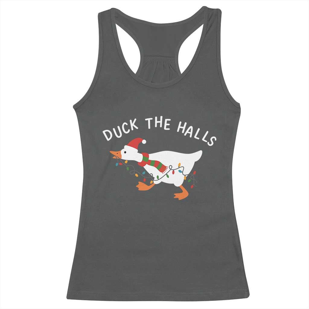 Funny Christmas Silly Goose Racerback Tank Top Funny Duck the Halls TS10 Dark Heather Print Your Wear
