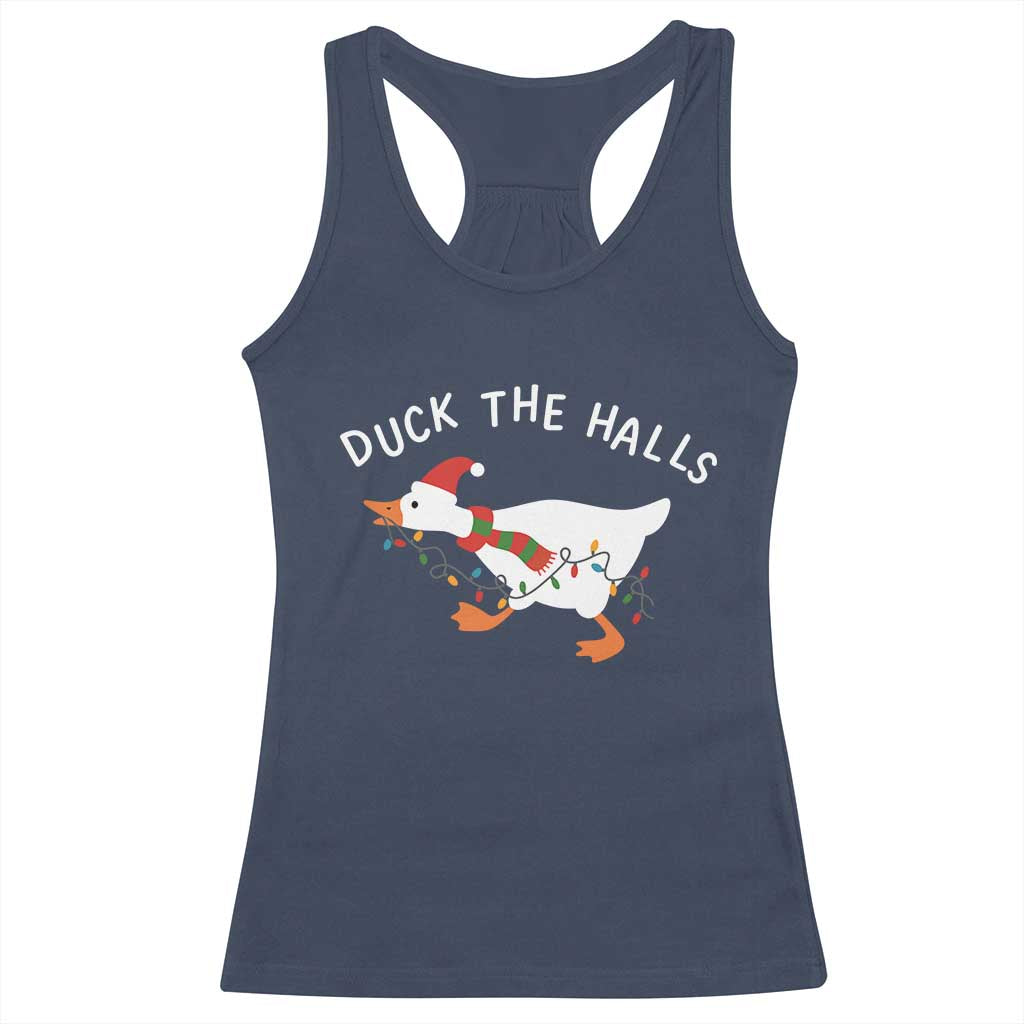 Funny Christmas Silly Goose Racerback Tank Top Funny Duck the Halls TS10 Navy Print Your Wear