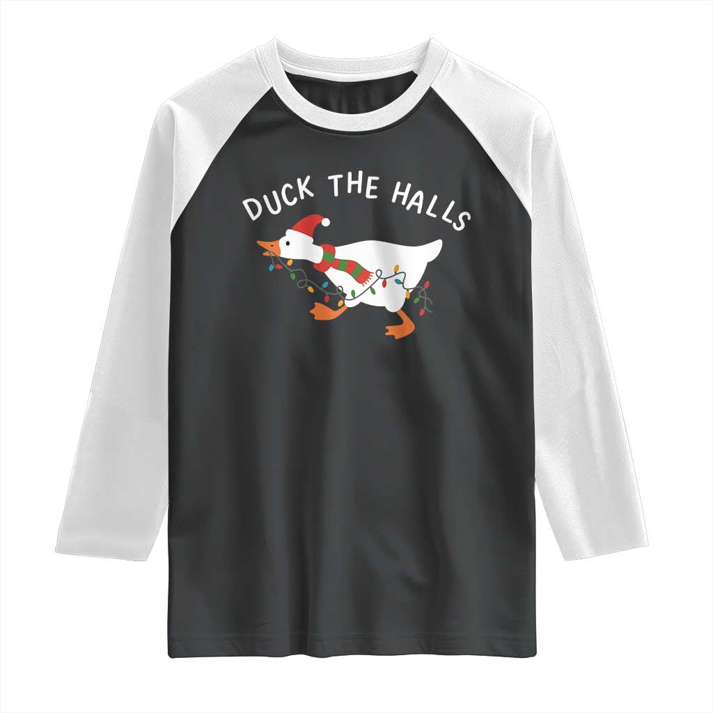 Funny Christmas Silly Goose Raglan Shirt Funny Duck the Halls TS10 Black White Print Your Wear
