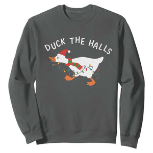 Funny Christmas Silly Goose Sweatshirt Funny Duck the Halls TS10 Dark Heather Print Your Wear