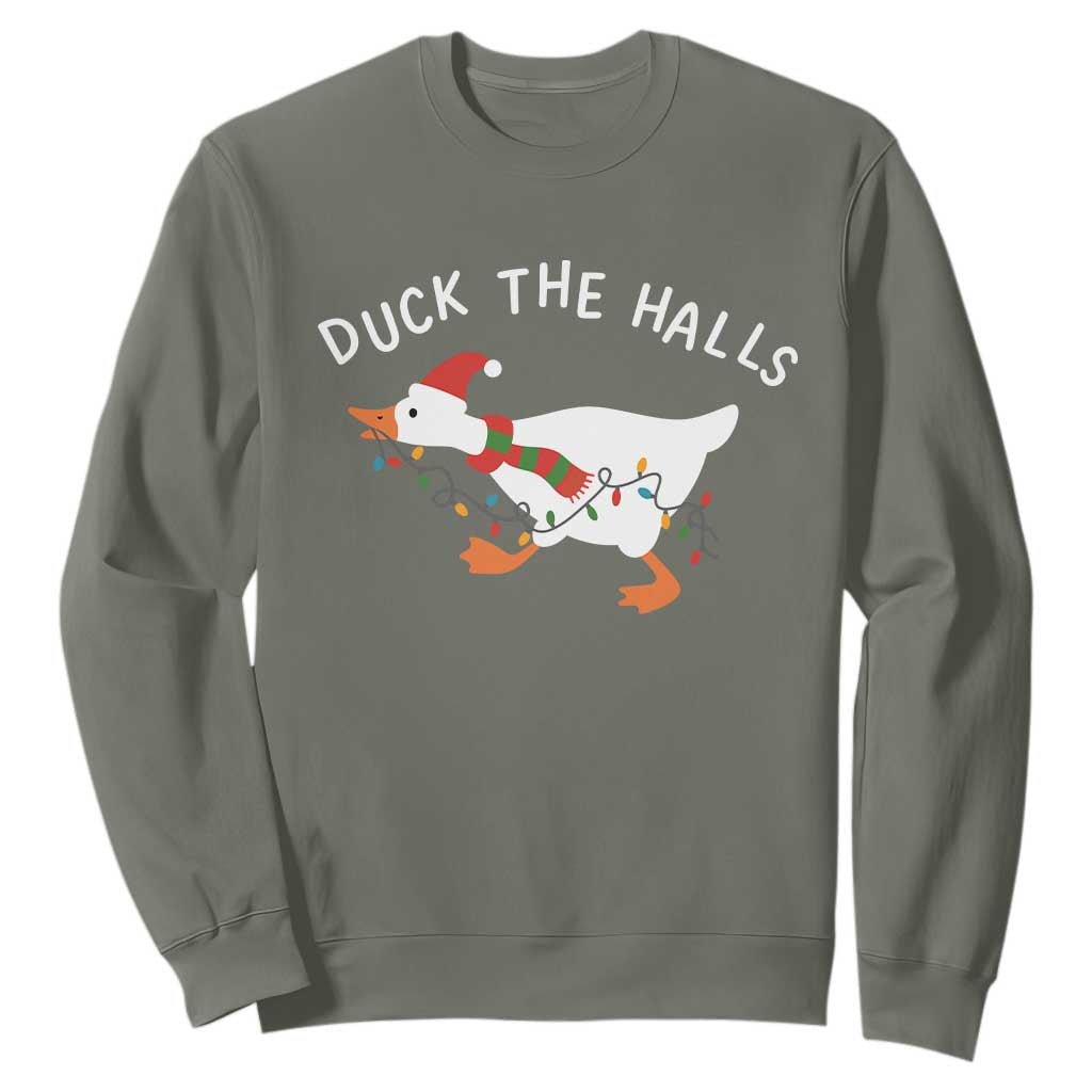 Funny Christmas Silly Goose Sweatshirt Funny Duck the Halls TS10 Military Green Print Your Wear