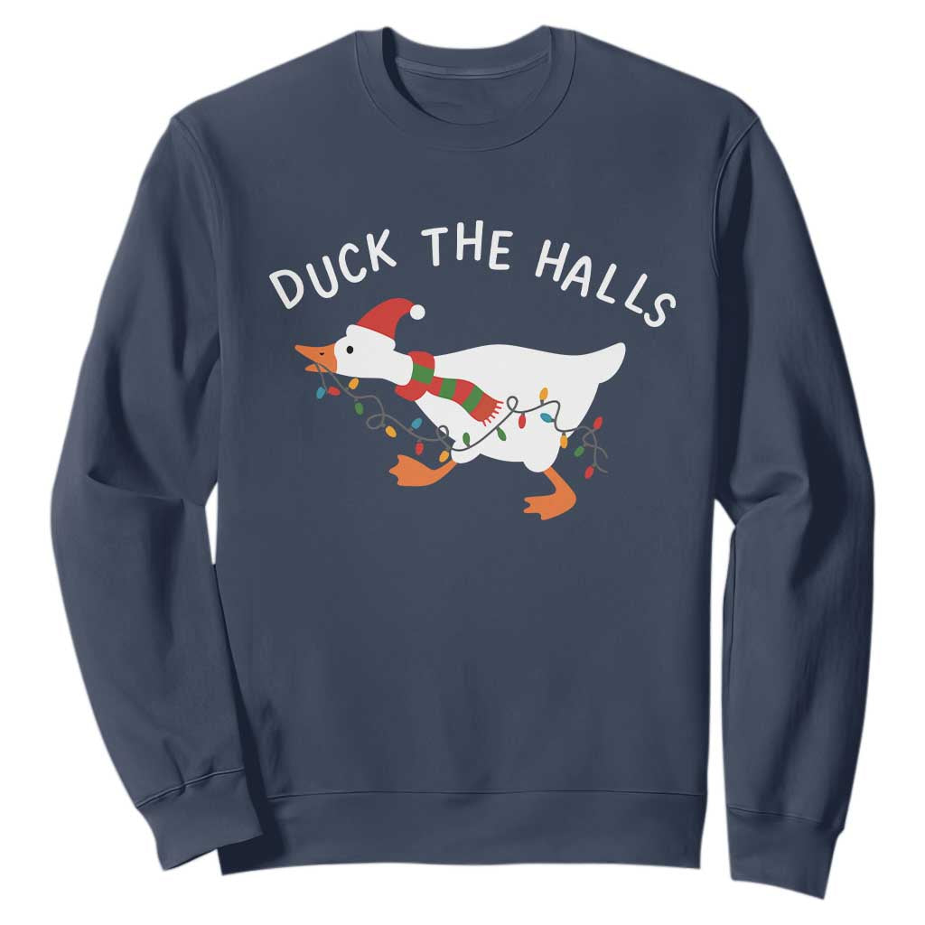 Funny Christmas Silly Goose Sweatshirt Funny Duck the Halls TS10 Navy Print Your Wear