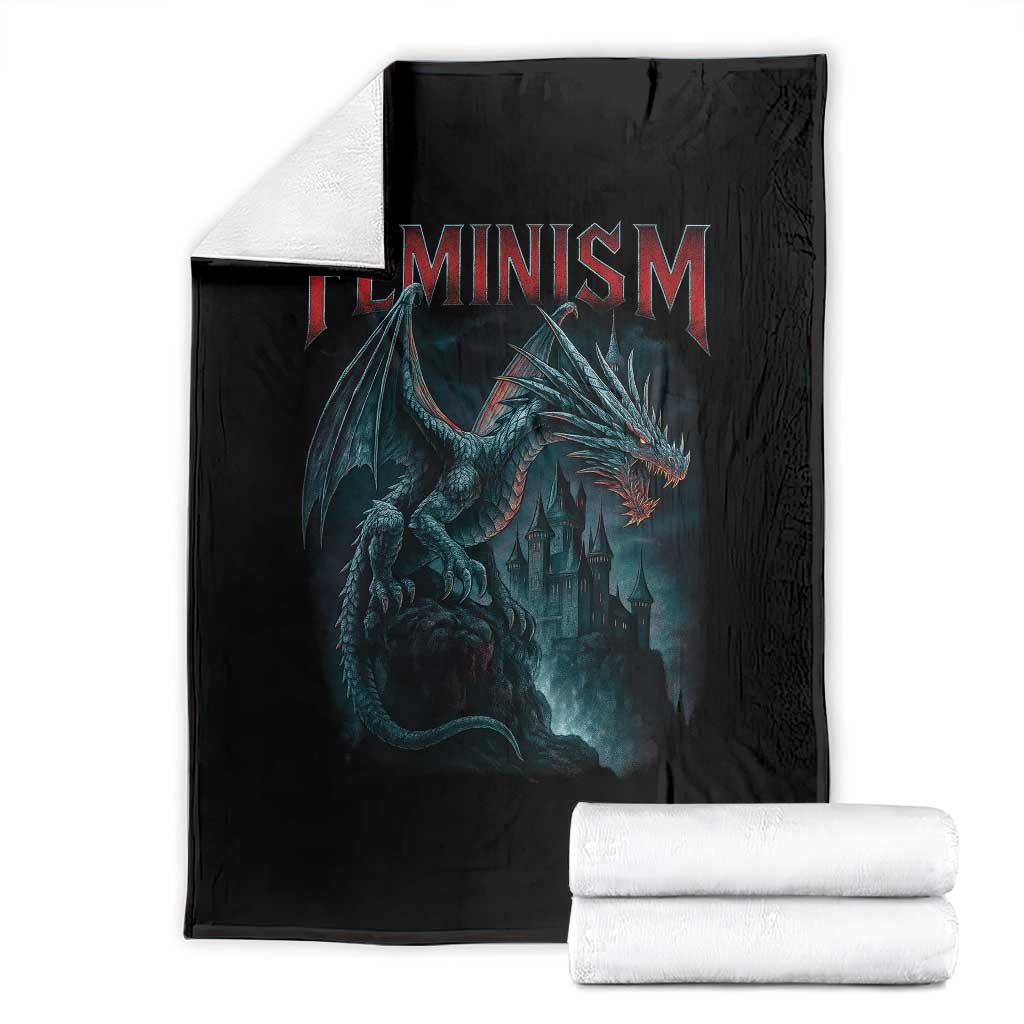 Feminism Dragon Throw Blanket Retro Vintage Gothic Fantasy Castle Feminist Empowerment TS10 Black Print Your Wear