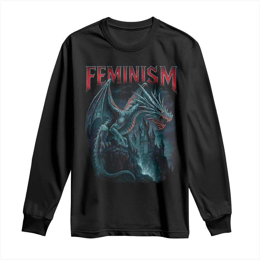 Feminism Dragon Long Sleeve Shirt Retro Vintage Gothic Fantasy Castle Feminist Empowerment TS10 Black Print Your Wear