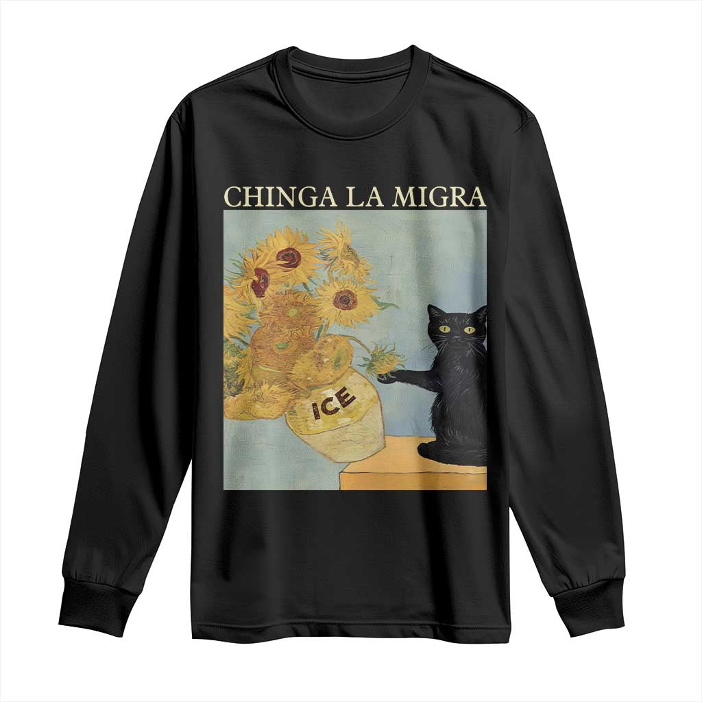 Chinga la Migra Long Sleeve Shirt Subtle FDT Black Cat Meme Van Gogh Art TS10 Black Print Your Wear