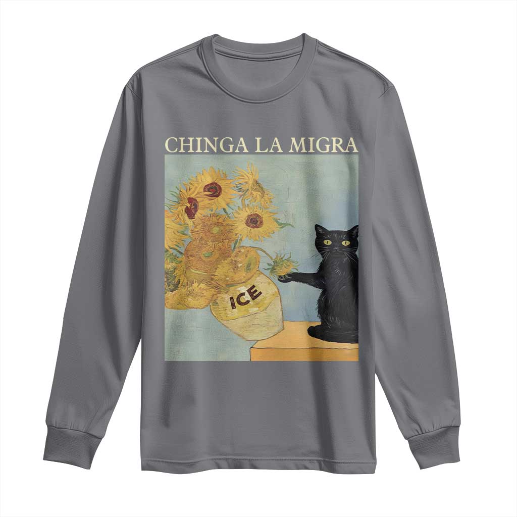 Chinga la Migra Long Sleeve Shirt Subtle FDT Black Cat Meme Van Gogh Art TS10 Charcoal Print Your Wear
