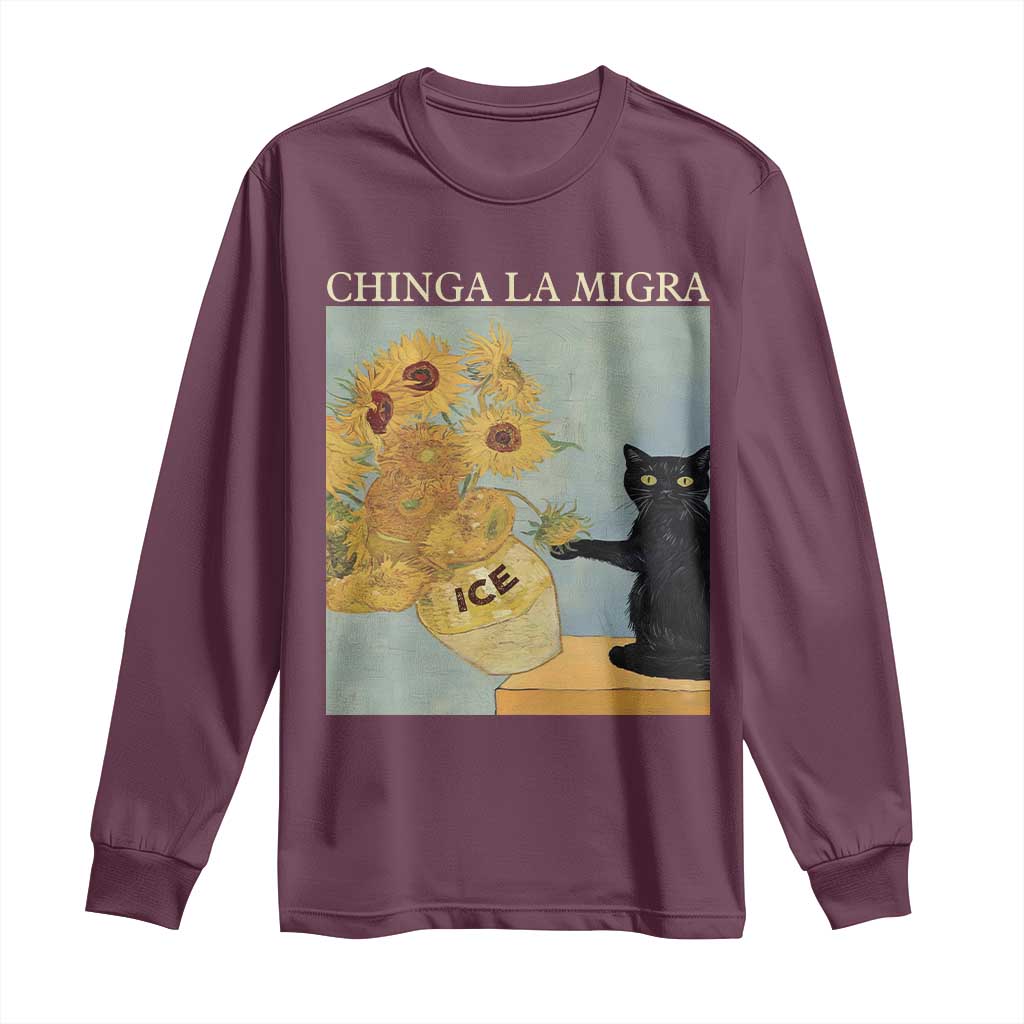 Chinga la Migra Long Sleeve Shirt Subtle FDT Black Cat Meme Van Gogh Art TS10 Maroon Print Your Wear
