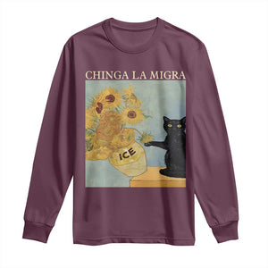 Chinga la Migra Long Sleeve Shirt Subtle FDT Black Cat Meme Van Gogh Art TS10 Maroon Print Your Wear