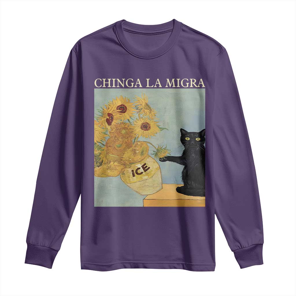 Chinga la Migra Long Sleeve Shirt Subtle FDT Black Cat Meme Van Gogh Art TS10 Purple Print Your Wear