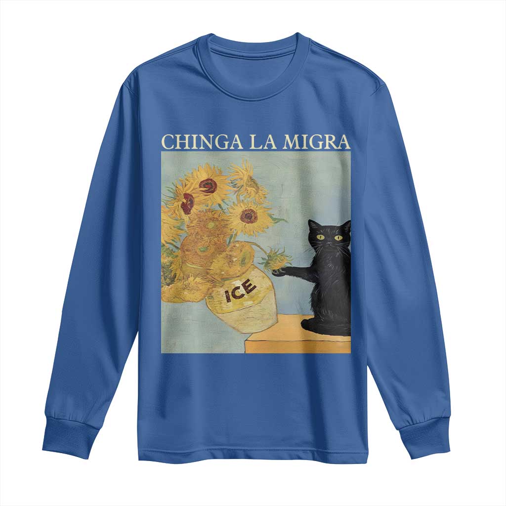 Chinga la Migra Long Sleeve Shirt Subtle FDT Black Cat Meme Van Gogh Art TS10 Royal Blue Print Your Wear