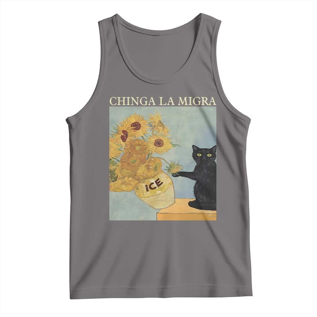Chinga la Migra Tank Top Subtle FDT Black Cat Meme Van Gogh Art TS10 Deep Heather Print Your Wear