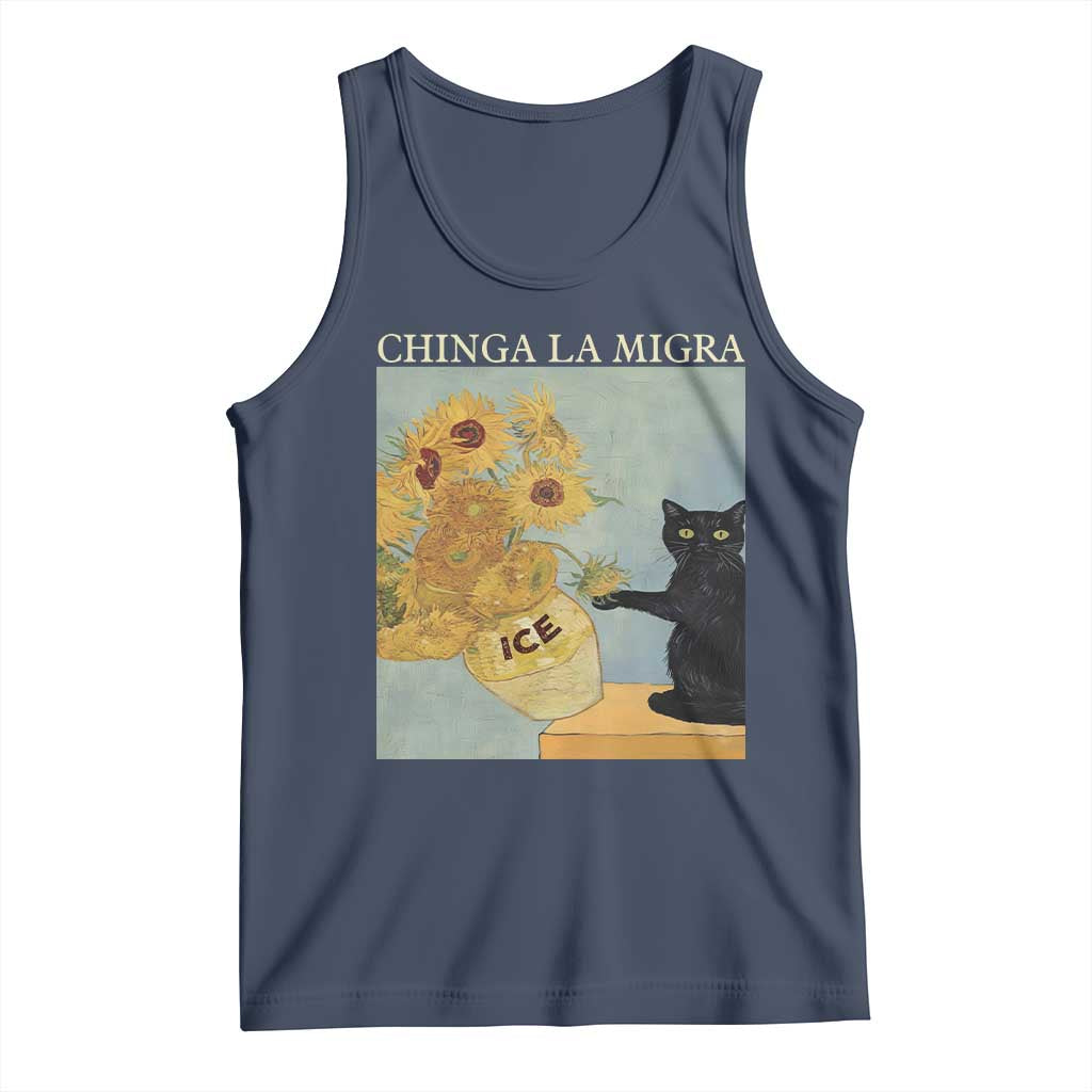 Chinga la Migra Tank Top Subtle FDT Black Cat Meme Van Gogh Art TS10 Navy Print Your Wear