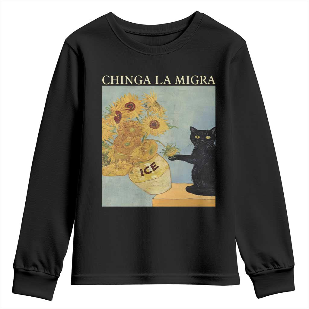 Chinga la Migra Youth Sweatshirt Subtle FDT Black Cat Meme Van Gogh Art TS10 Black Print Your Wear
