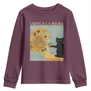 Chinga la Migra Youth Sweatshirt Subtle FDT Black Cat Meme Van Gogh Art TS10 Maroon Print Your Wear