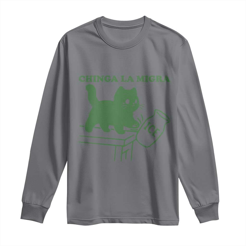 Chinga la Migra Long Sleeve Shirt Funny Subtle FDT Cat Meme TS10 Charcoal Print Your Wear