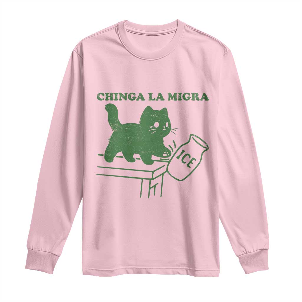 Chinga la Migra Long Sleeve Shirt Funny Subtle FDT Cat Meme TS10 Light Pink Print Your Wear