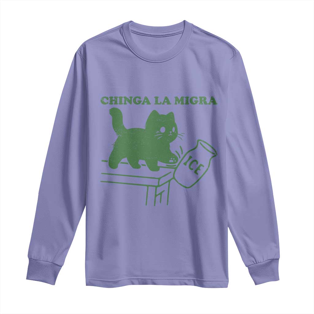 Chinga la Migra Long Sleeve Shirt Funny Subtle FDT Cat Meme TS10 Violet Print Your Wear