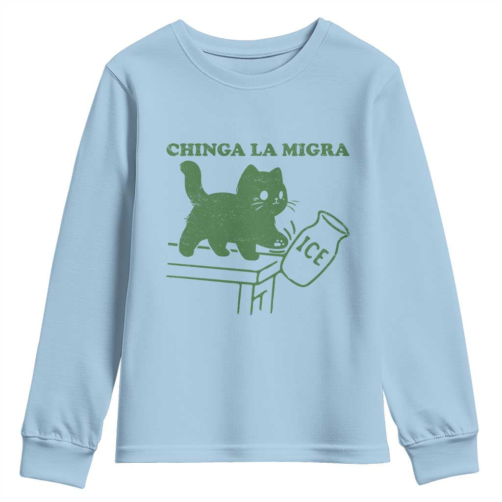 Chinga la Migra Youth Sweatshirt Funny Subtle FDT Cat Meme TS10 Light Blue Print Your Wear