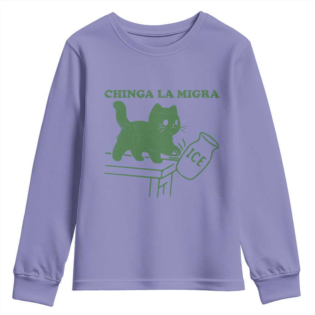 Chinga la Migra Youth Sweatshirt Funny Subtle FDT Cat Meme TS10 Violet Print Your Wear