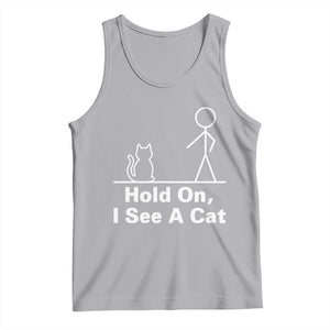 Hold On I See A Cat Tank Top Funny Cat Person Stick Figure Graphic TS10 Athletic Heather Print Your Wear