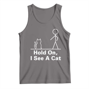Hold On I See A Cat Tank Top Funny Cat Person Stick Figure Graphic TS10 Deep Heather Print Your Wear