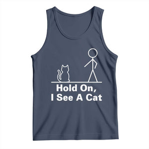 Hold On I See A Cat Tank Top Funny Cat Person Stick Figure Graphic TS10 Navy Print Your Wear