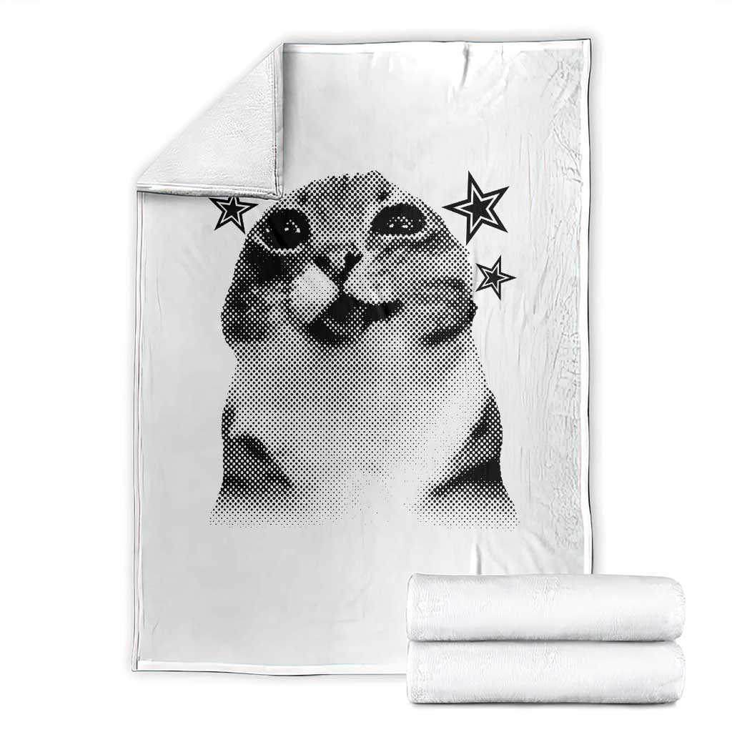 Funny Y2k Cat Meme Throw Blanket Vintage Retro Silly Cats Cats lover Gift TS10 White Print Your Wear