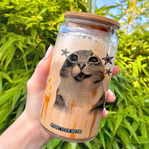 Funny Y2k Cat Meme Glass Can Vintage Retro Silly Cats Cats lover Gift TS10 White Print Your Wear