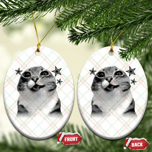 Funny Y2k Cat Meme Ceramic Ornament Vintage Retro Silly Cats Cats lover Gift TS10 Print Your Wear