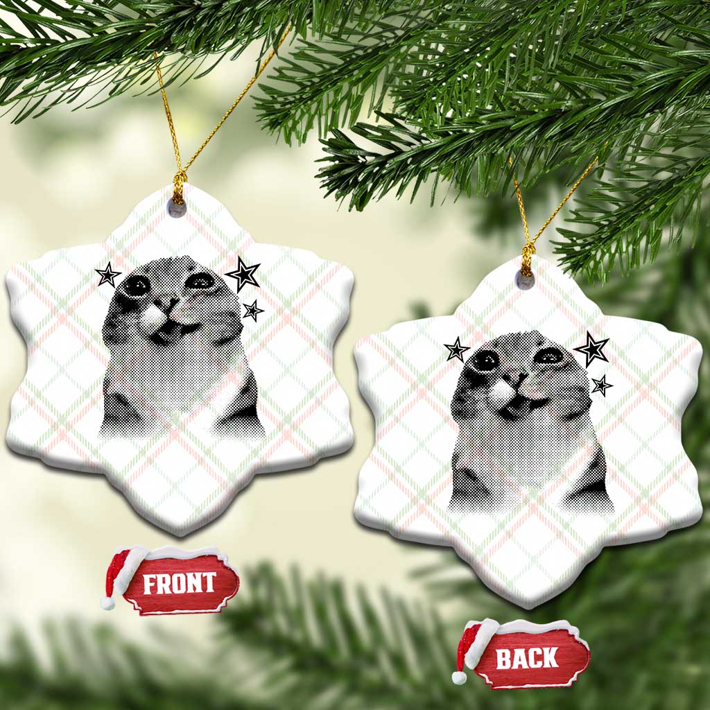 Funny Y2k Cat Meme Ceramic Ornament Vintage Retro Silly Cats Cats lover Gift TS10 Print Your Wear